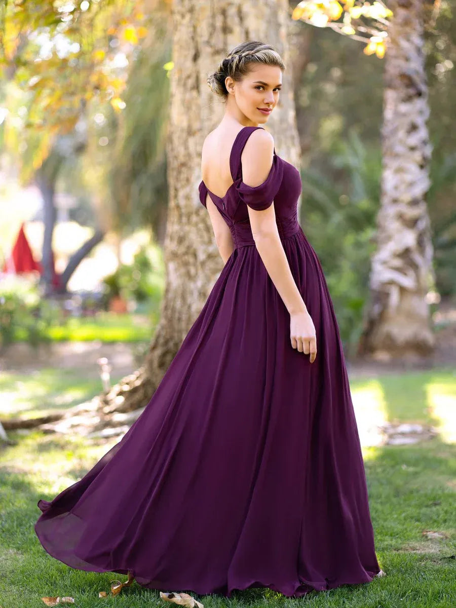 A-Line Sweetheart Pleated Chiffon Mulberry Long Bridesmaid Dress For Women