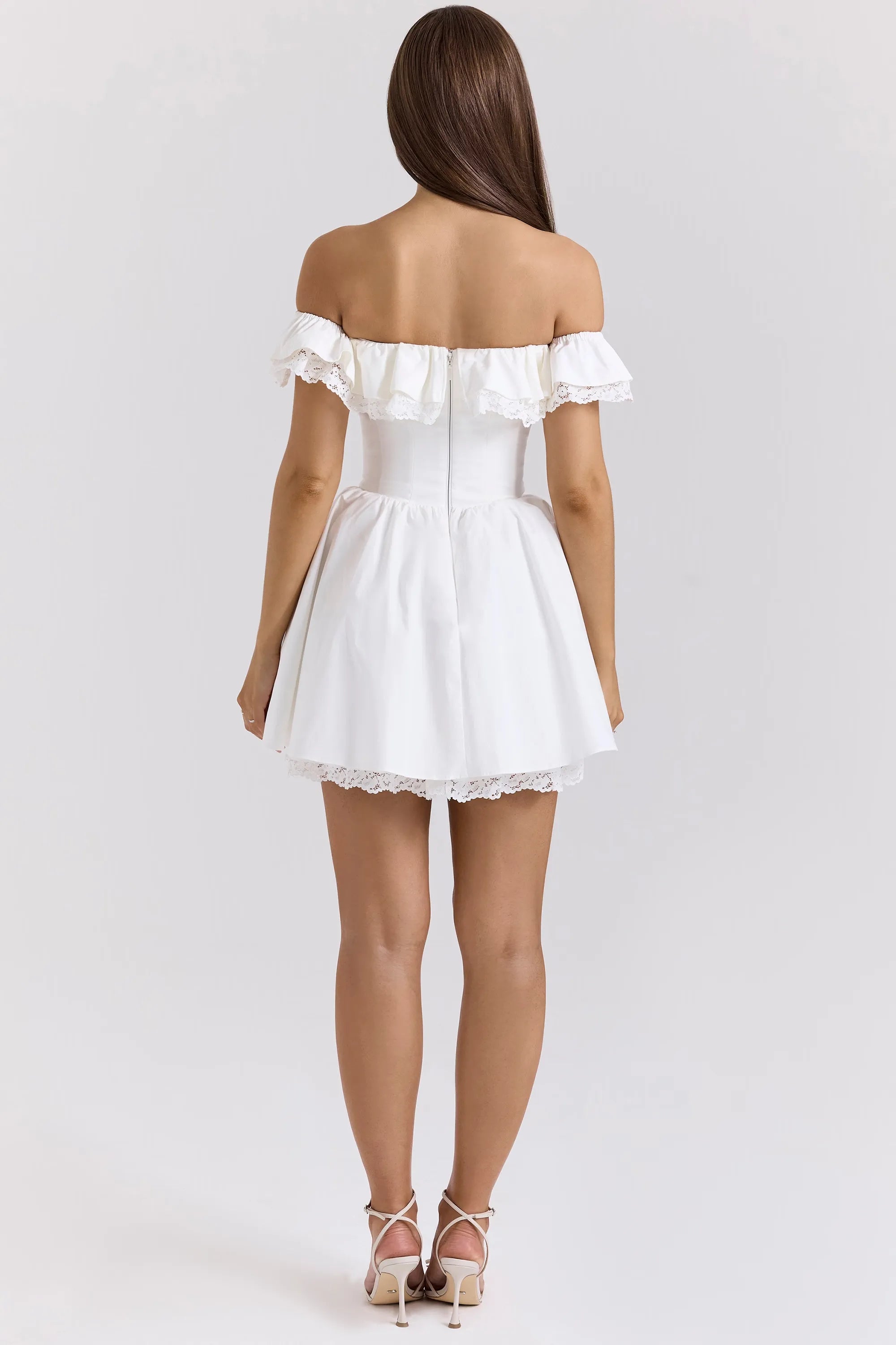 A-Line Off-the-Shoulder Lace Trim Bow White Short Homecoming Dress With Pockets