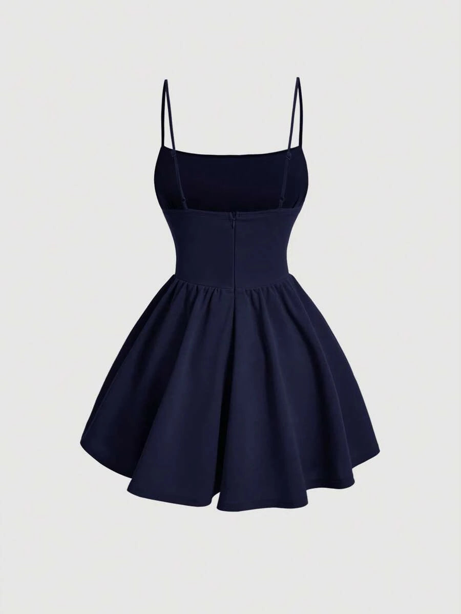 A-Line Spaghetti Straps Pleated Corset Navy Blue Short Homecoming Dress