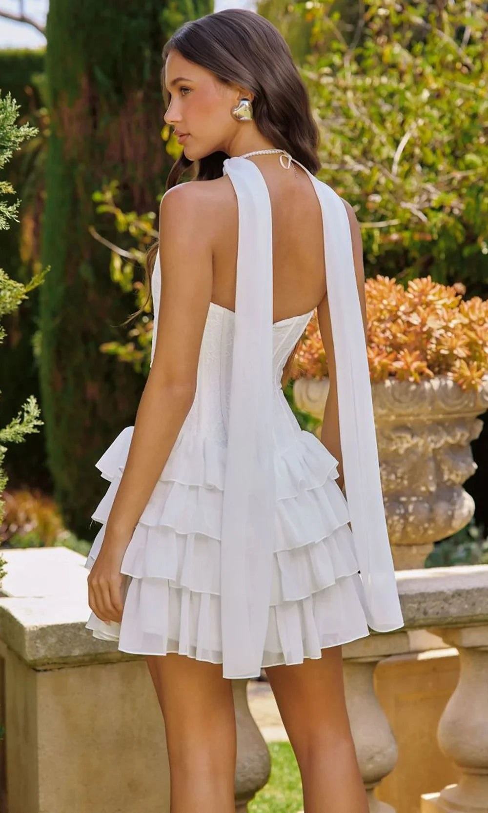 A-Line Strapless Ruffled Tiered Lace Chiffon White Short Homecoming Dress