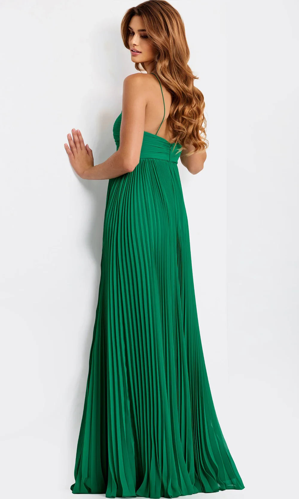 A-Line Sweetheart Pleated High Slit Chiffon Emerald Green Floor-Length Prom Dress