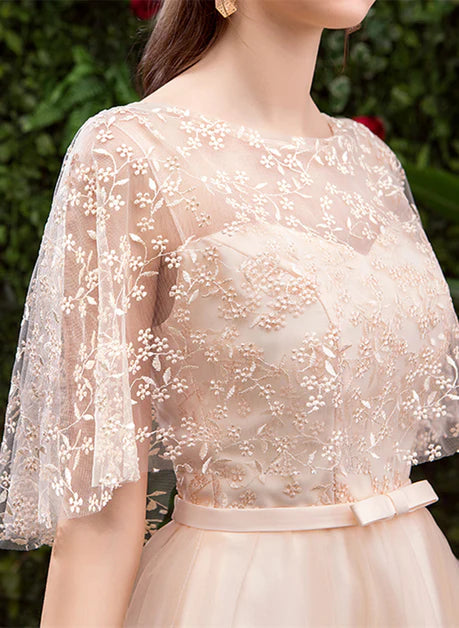 A-line Light Champagne Tulle with Lace Short Party Dress Homecoming Dress Prom Dress