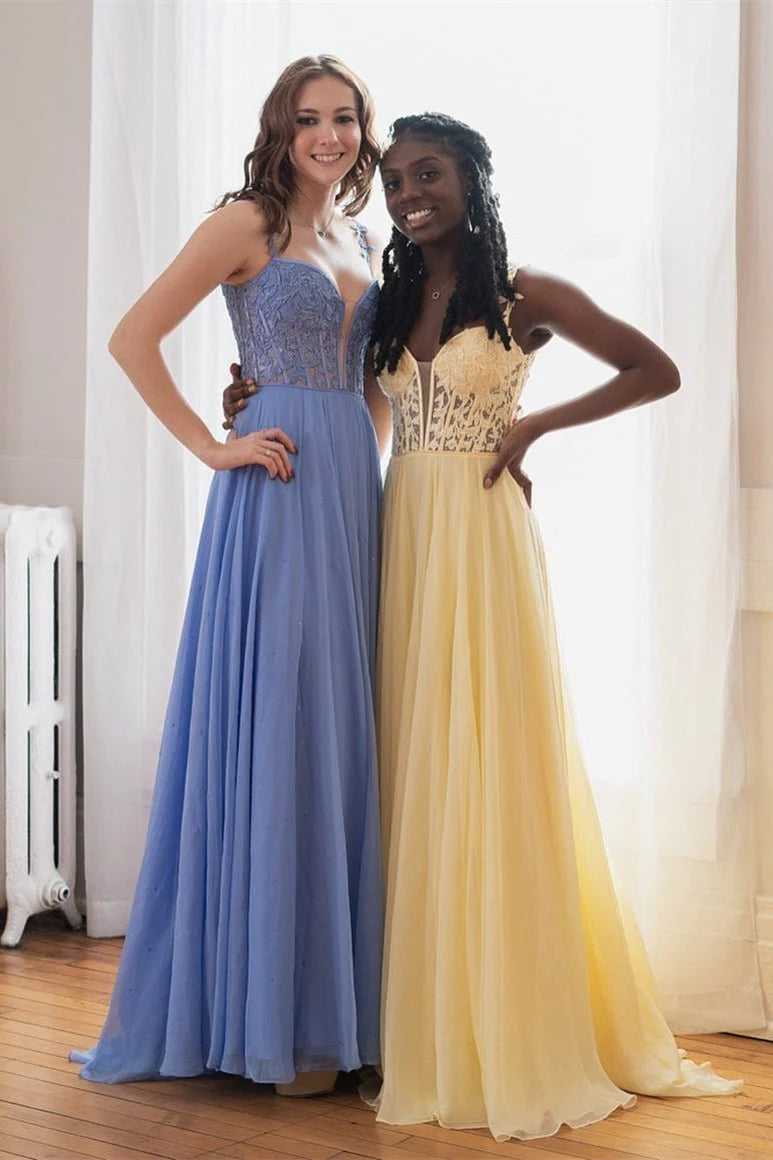 A-line Off-the-Shoulder Corset Applique Organza Periwinkle Long Prom Dress