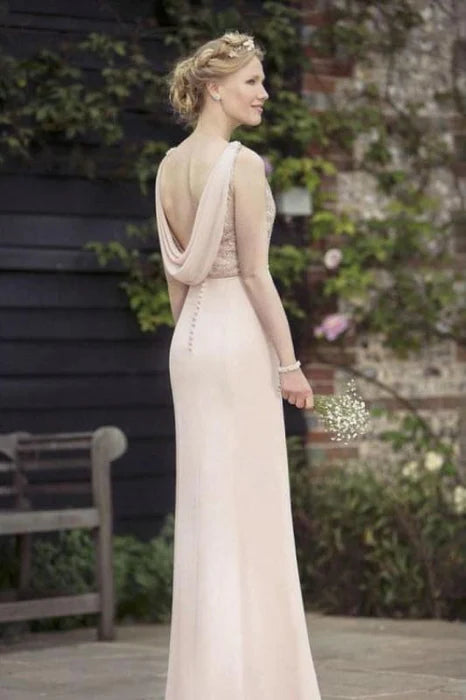 A-line Pretty Chiffon Sleeveless Open Back Floor Length Bridesmaid Dresses Long Prom Dress