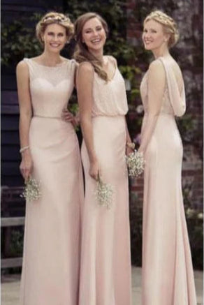 A-line Pretty Chiffon Sleeveless Open Back Floor Length Bridesmaid Dresses Long Prom Dress