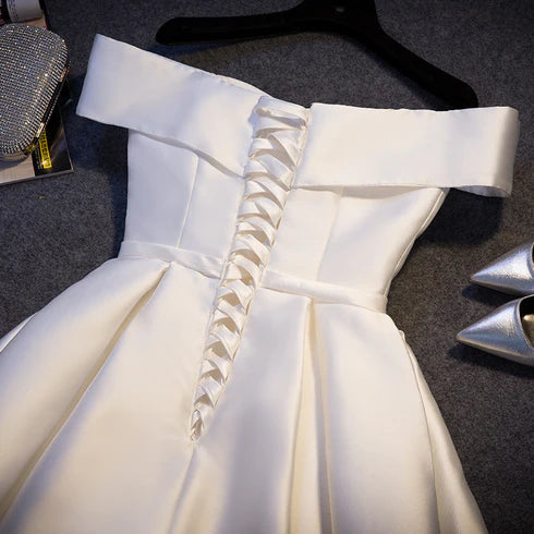 A-line Satin Short Handmade Knee Length Party Dress Homecoming Dresses