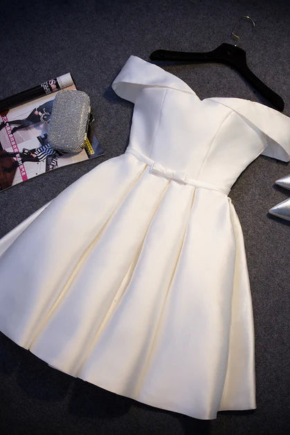 A-line Satin Short Handmade Knee Length Party Dress Homecoming Dresses