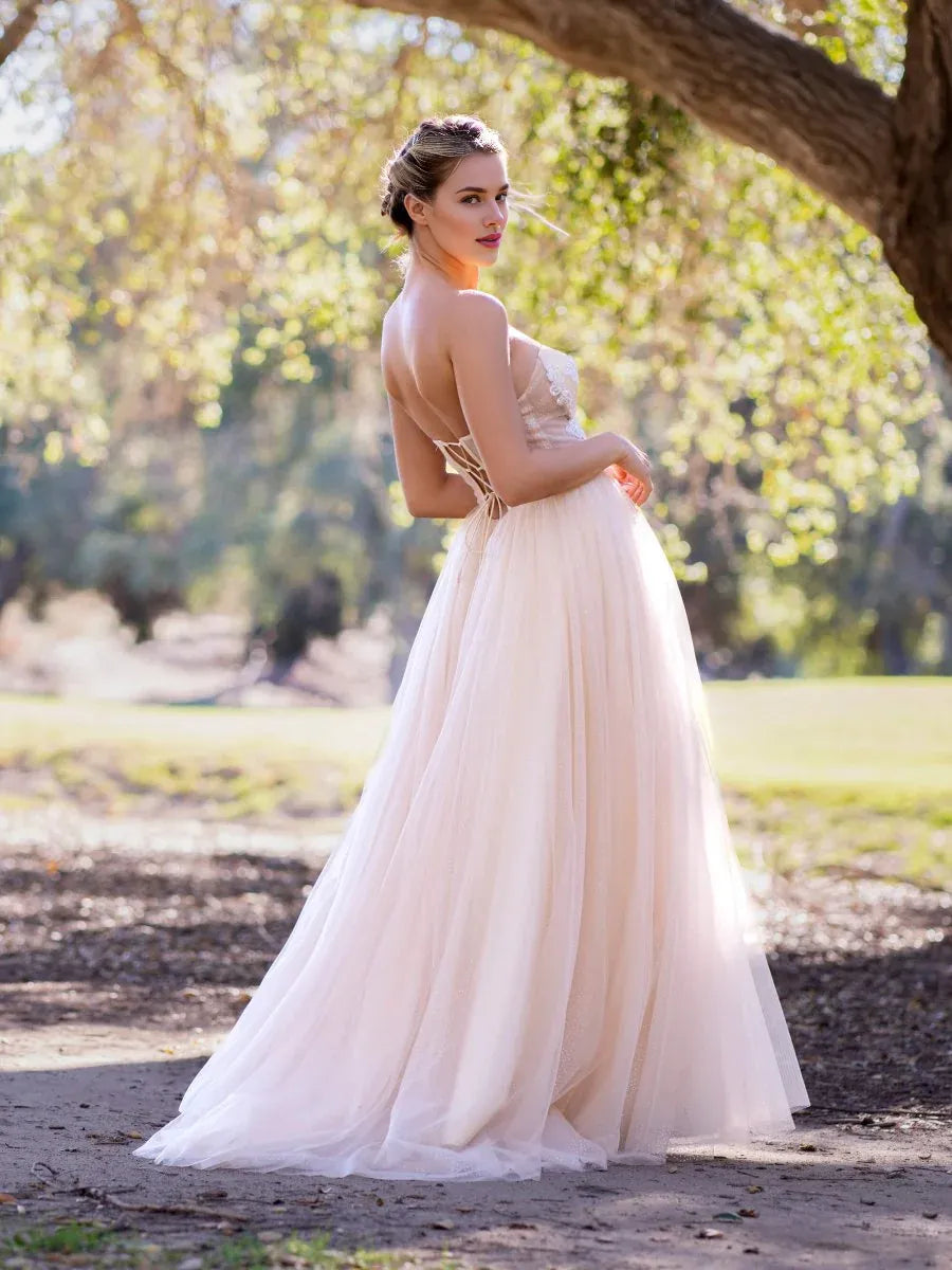 A-line Sweetheart Corset Sequins Applique Tulle Floor Length Prom Dress