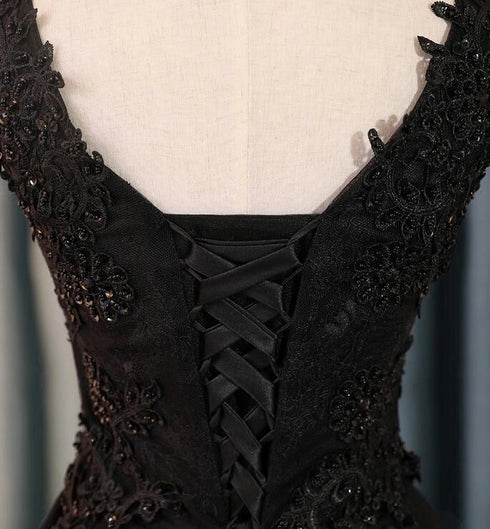 A-line V-neckline Short Black Lace Homecoming Dress Party Dress