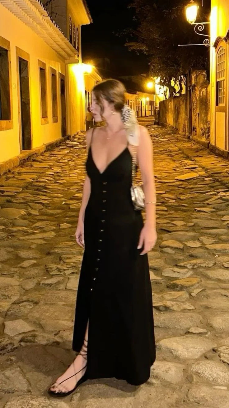 A Line Black Satin V Neck Spaghetti Straps Prom Dress With Beaded New Arrival Party Dress Evening Dress