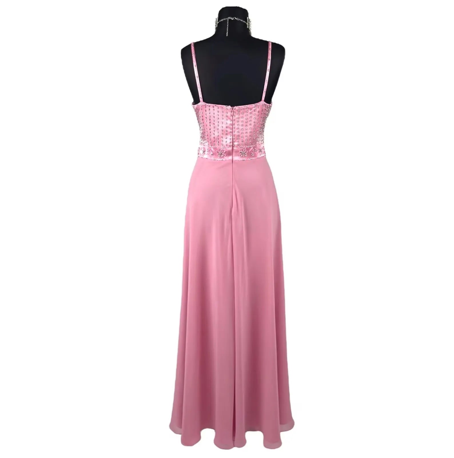 A Line Spaghetti Strap Beaded Satin Light Pink Floor Length Prom Dress Custom