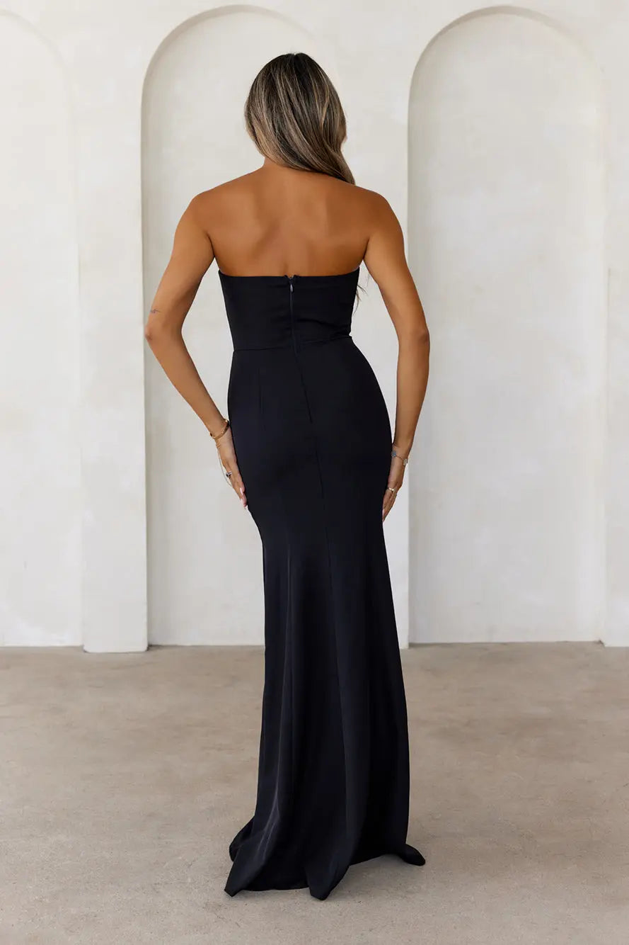 Affordable Mermaid Strapless Black Floor Length Evening Dress For Ladies