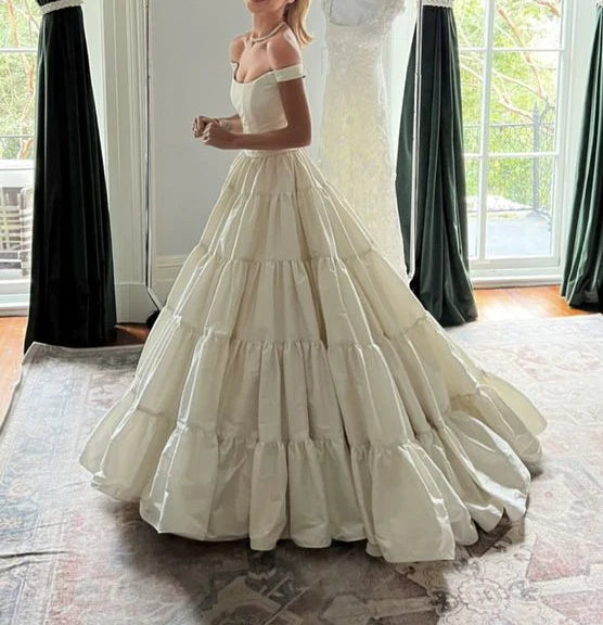 A line Discount Wedding Dresses Off The shoulder Wedding Dress Floor Length Bride Dress For Women No Veils