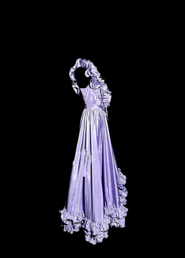 A line Grape Satin Sleeveless One Shoulder Ruffle Long Discount Prom Dresses Party Dress