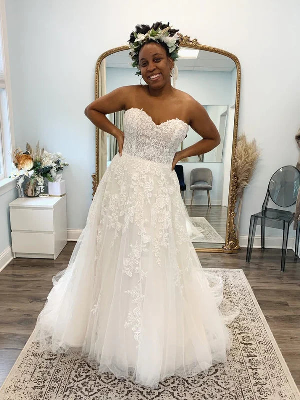 Strapless Sweetheart Applique A Line Wedding Dresses