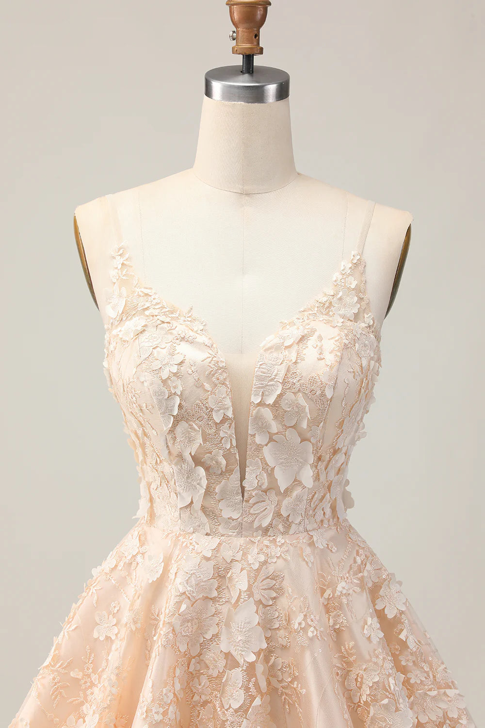 Apricot Floral A Line Spaghetti Straps Short Homecoming Party Dress With Appliques