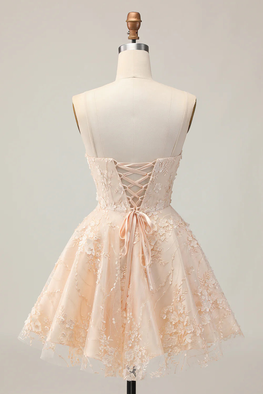 Apricot Floral A Line Spaghetti Straps Short Homecoming Party Dress With Appliques