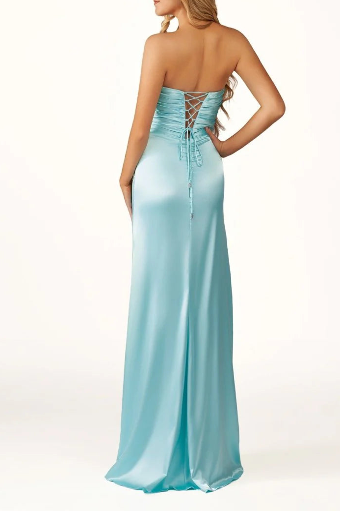 Aqua Blue Cut Out Strapless Sheath Floor Length Long Prom Dresses Aqua Blue Evening Dress