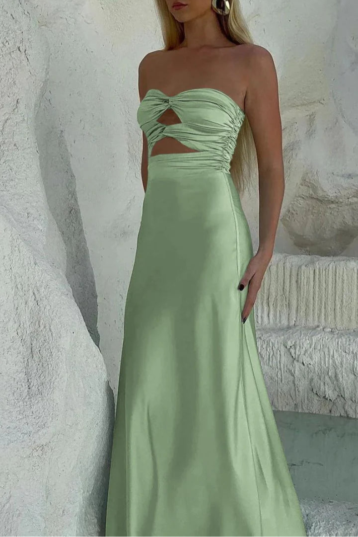 Aqua Blue Cut Out Strapless Sheath Floor Length Long Prom Dresses Aqua Blue Evening Dress