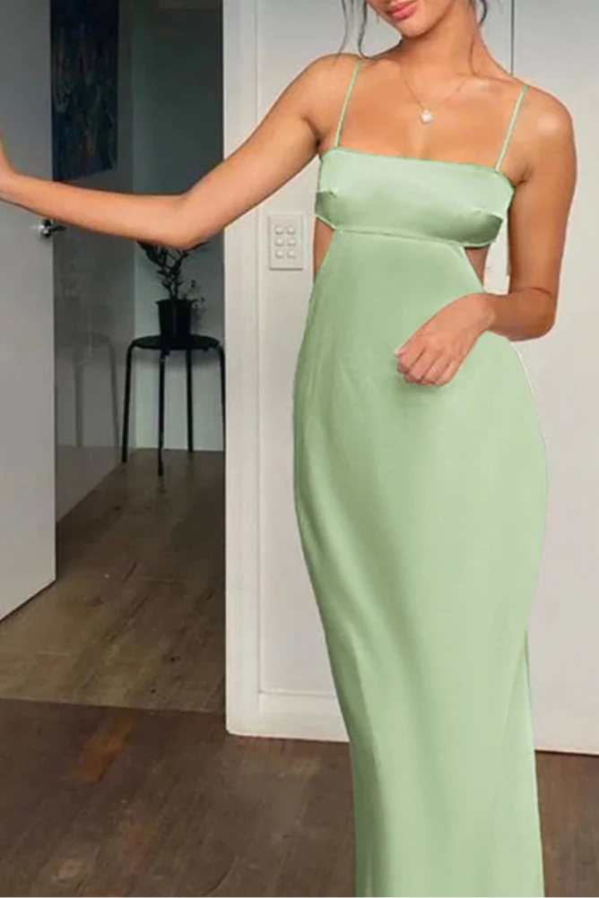 Aqua Blue Satin Cut Out Spaghetti Straps Sheath Prom Dress Formal Party Dress Evening Dress