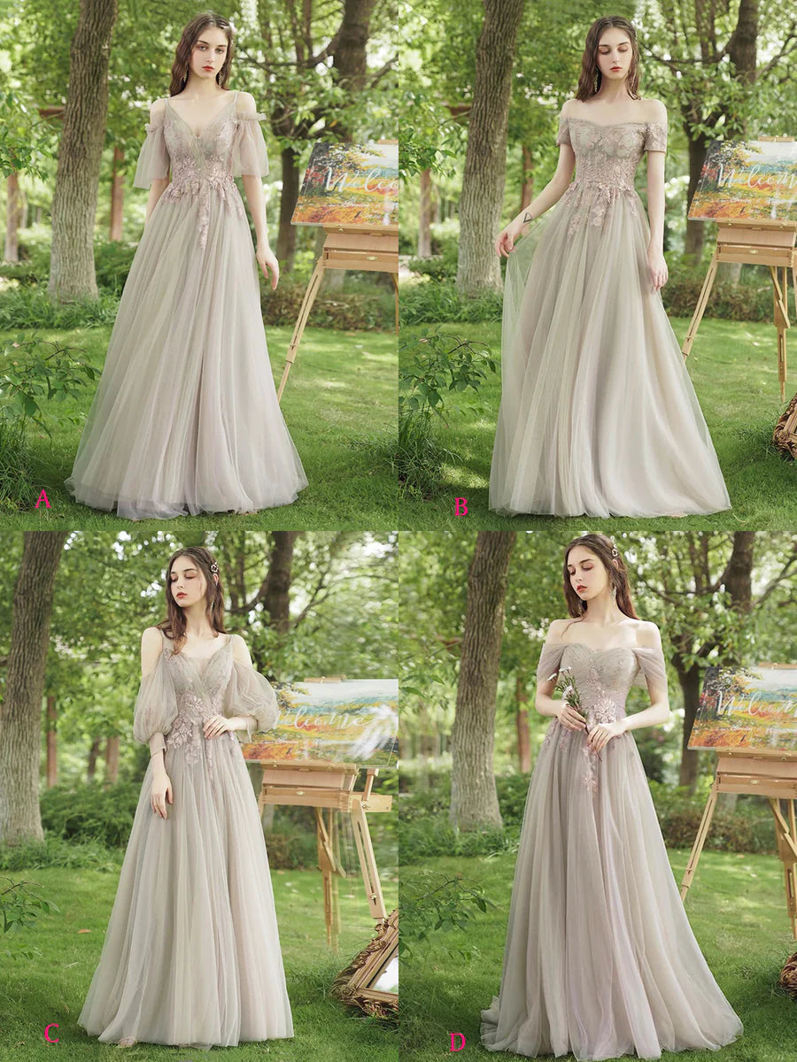 As Pic Fairy Tulle Lace With Applique  A-Line Floor Length Prom Dress Evening Party Dress