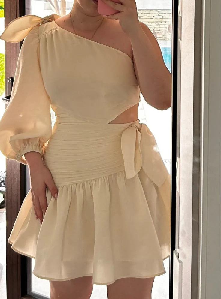 As Pic One Shoulder Long Sleeves Cut Out Cocktail Dresses Short Party Dress Homecoming Dress