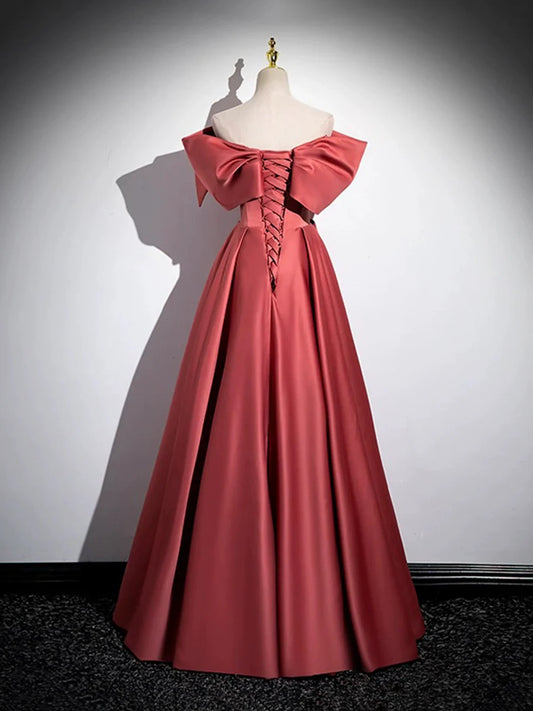 As Pic Satin Beaded Off Shoulder A-Line Floor Length Party Dress Prom Dress