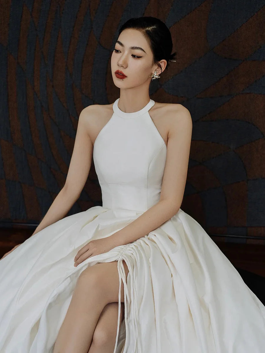 As Pic Satin Halter A-Line Long Prom Dress Evening Party Dress Wedding Dress