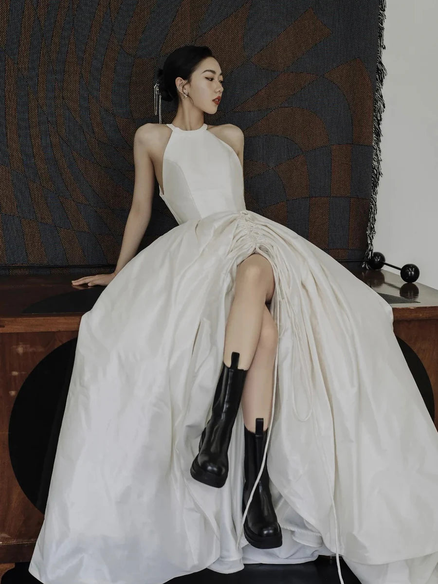 As Pic Satin Halter A-Line Long Prom Dress Evening Party Dress Wedding Dress