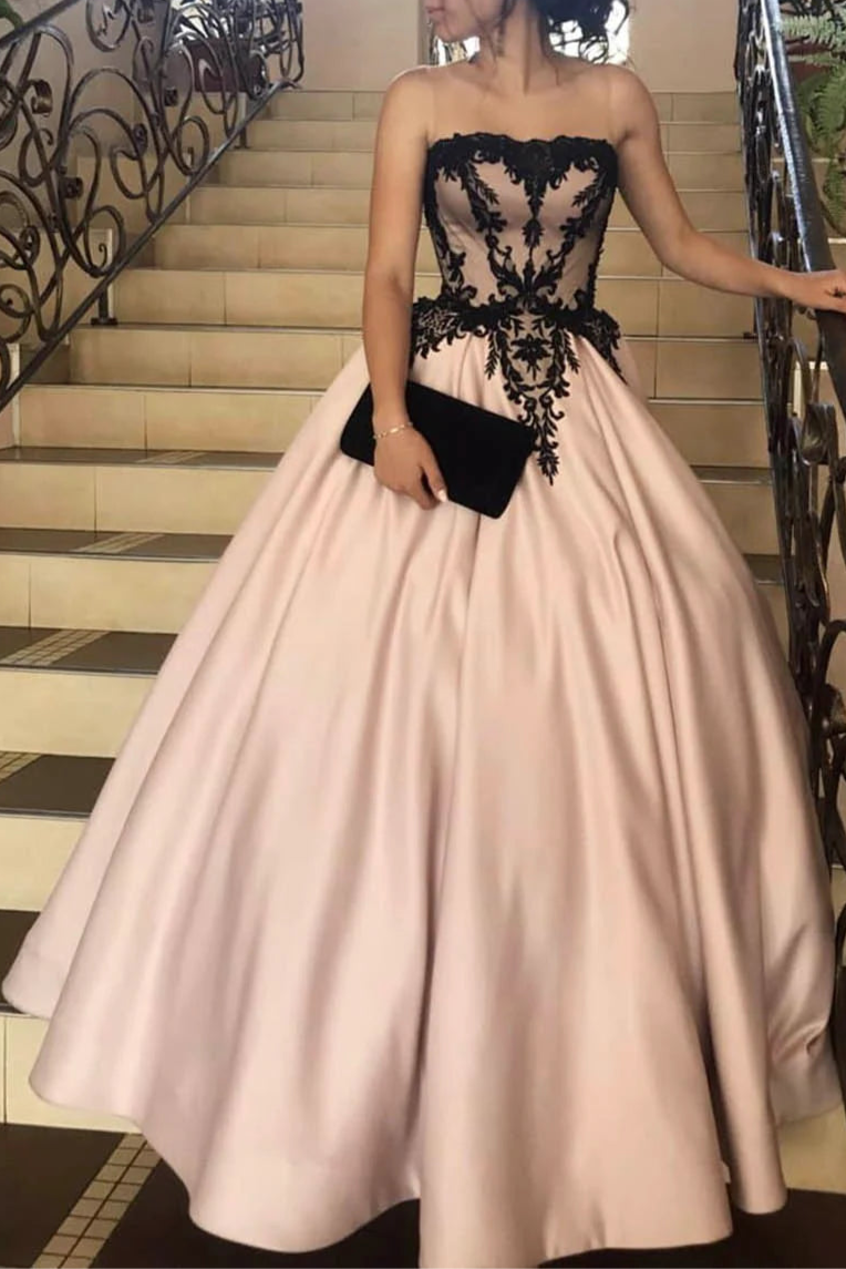 As Pic Satin Lace Sleeveless A-Line Long Prom Dresses Floor Length Formal Evening Dresses