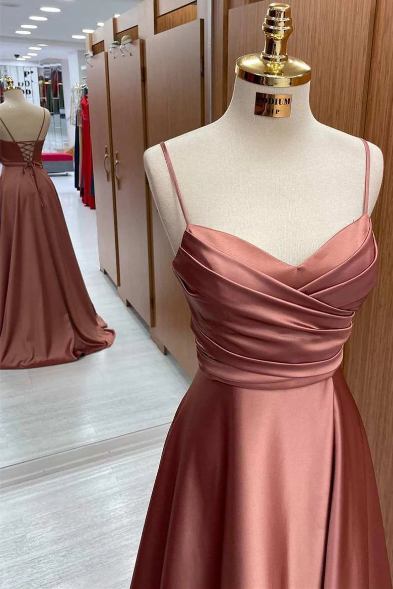 As Pic Satin Spaghetti Straps Pleated A-Line Bridesmaid Dress