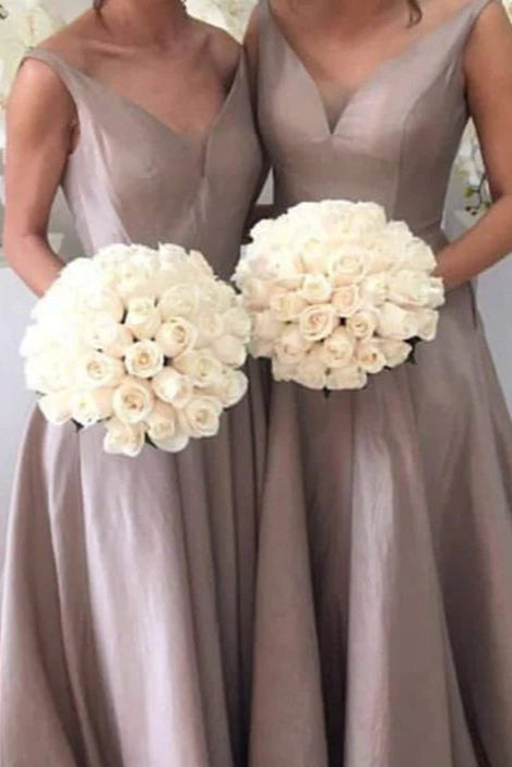 As Pic Satin V Neck Open Back Bridesmaid Dresses Formal Gown For Ladies Prom Dress With Train