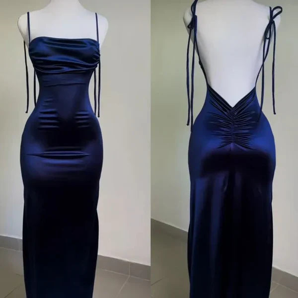 As Pic Spaghetti Straps Backless Length Floor Prom Dress Evening Dress Simple Long Party Dresses For Ladies