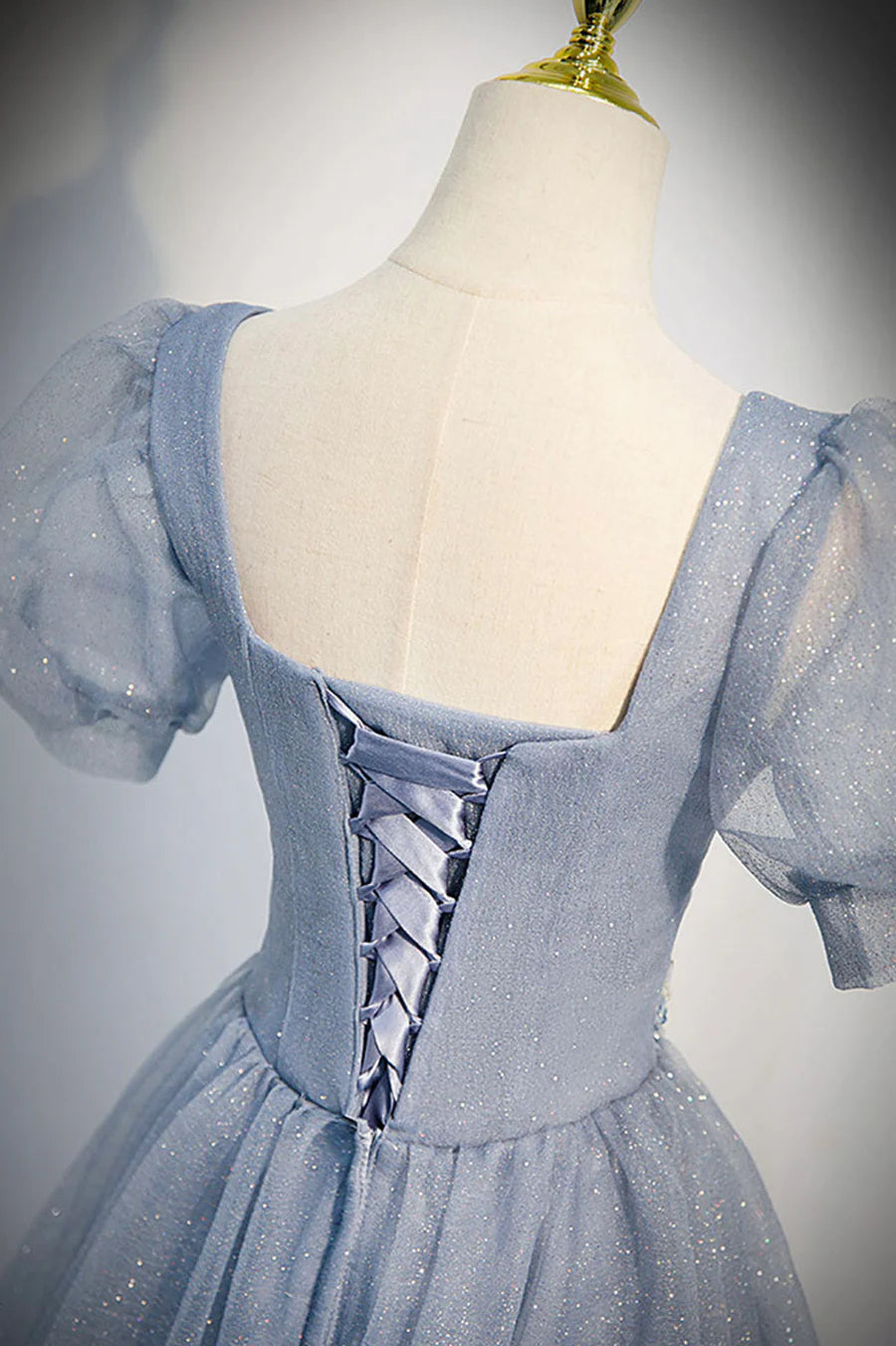 As Pic Tulle Applique Short Sleeve A-Line Long Prom Dresses Evening Party Dresses