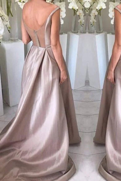 As Pic Satin V Neck Open Back Bridesmaid Dresses Formal Gown For Ladies Prom Dress With Train