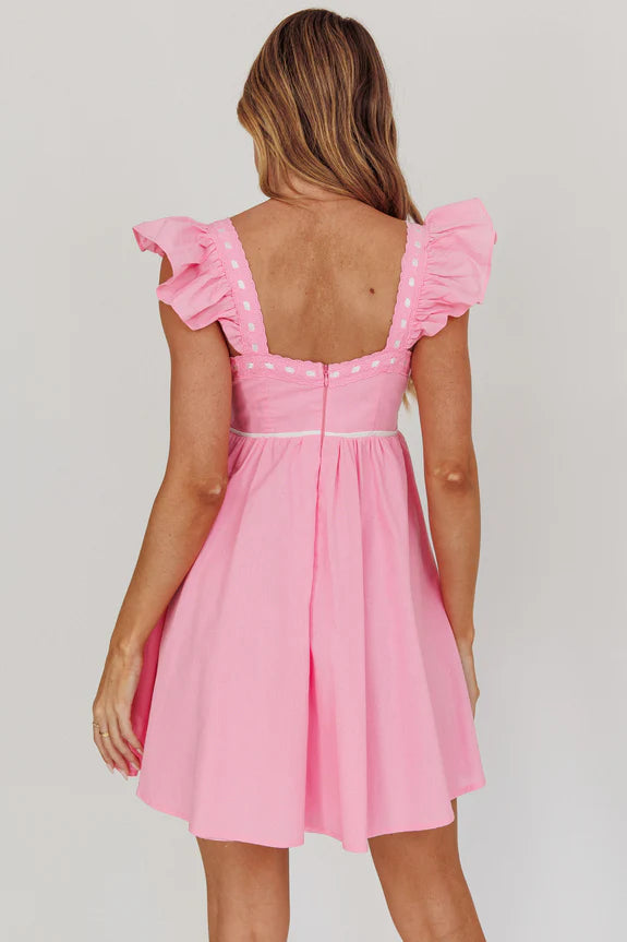 Babydoll Square Neck Flying Sleeves Ruffle Light Pink Mini Homecoming Dress