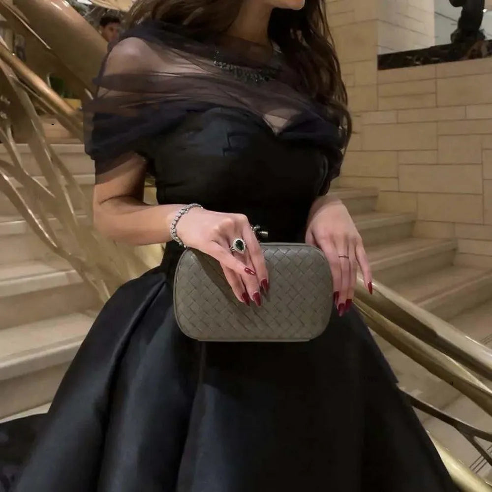 Ball Gown Pretty Black Satin Tulle Prom Dress Long Off Shoulder Evening Gown With Train For Ladies