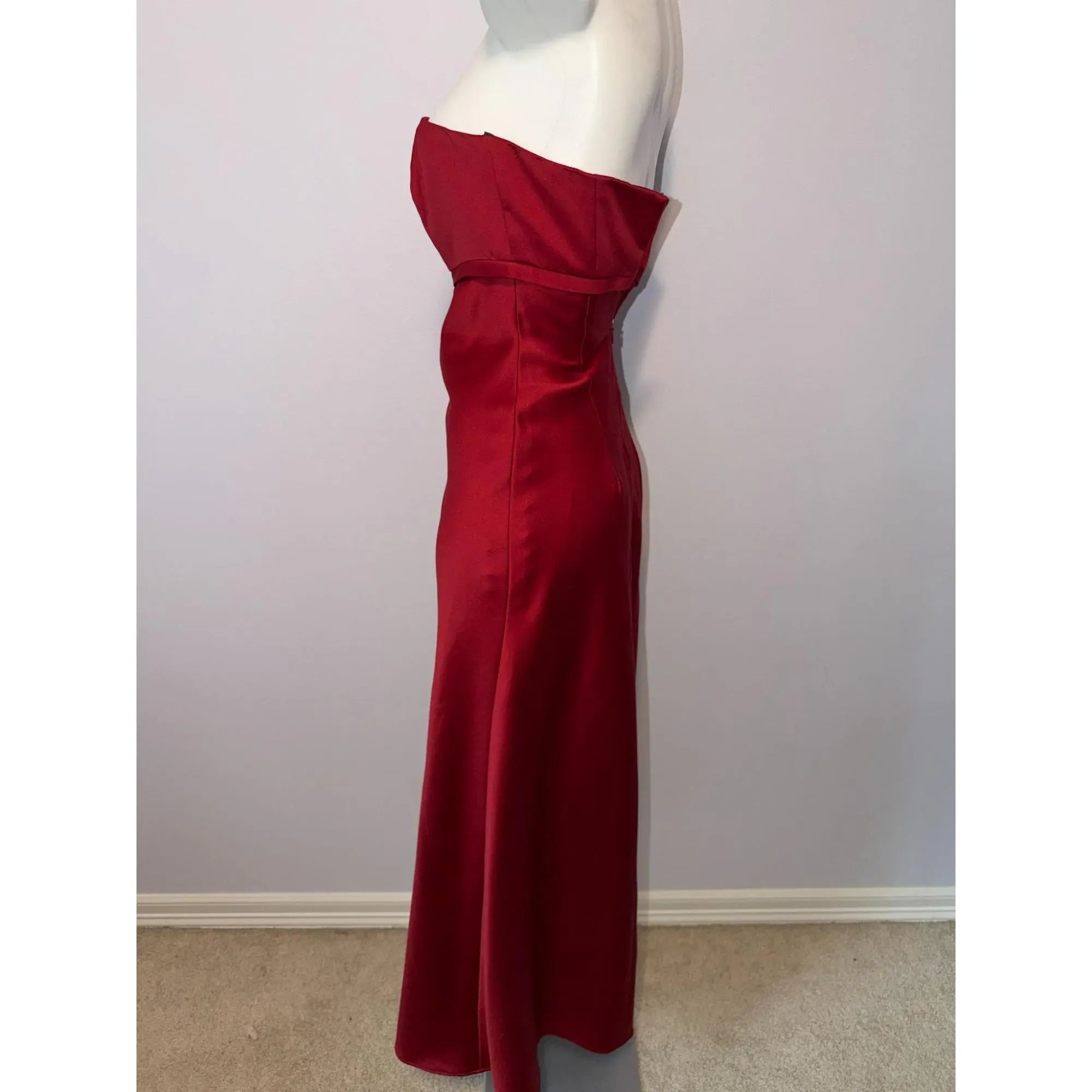 Bargain Elegant Mermaid Strapless V Notch Satin Red Floor-Length Prom Dress