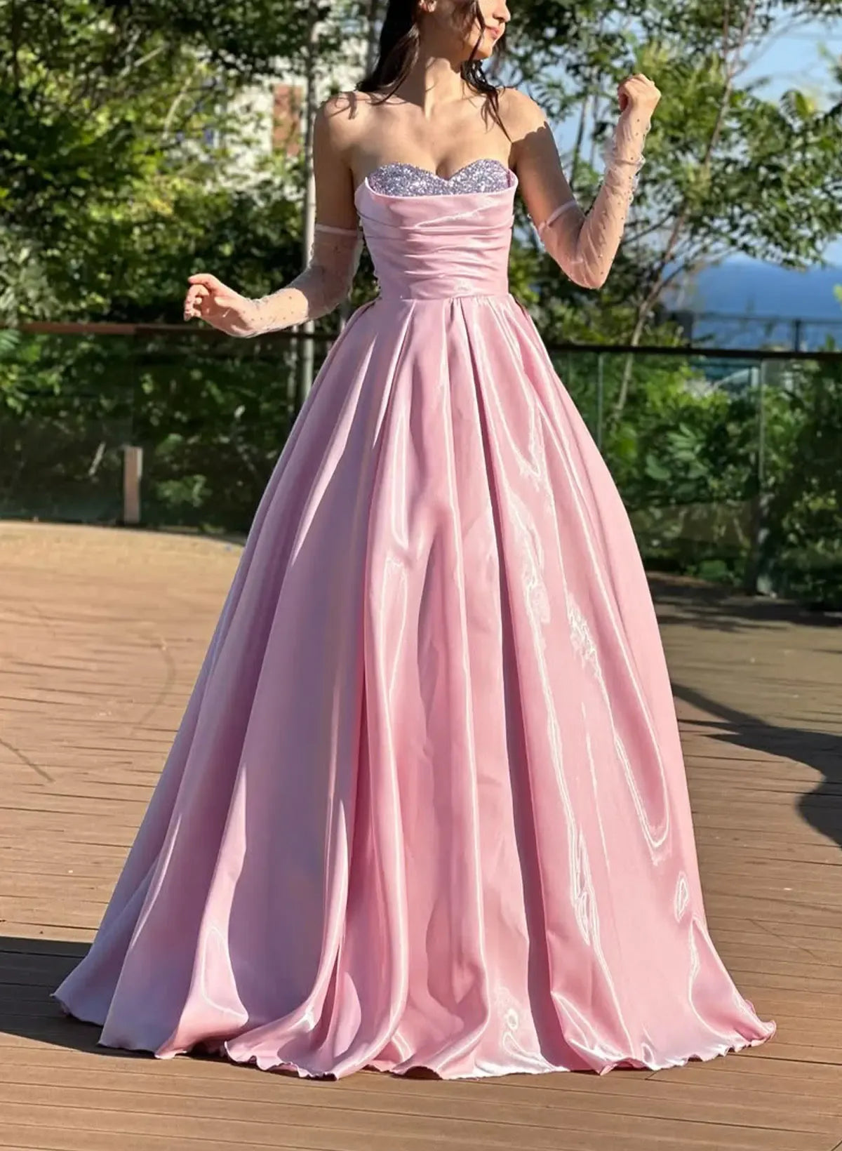 Beautiful A-Line Sweetheart Beaded Pink Floor Length Prom Dress For Women