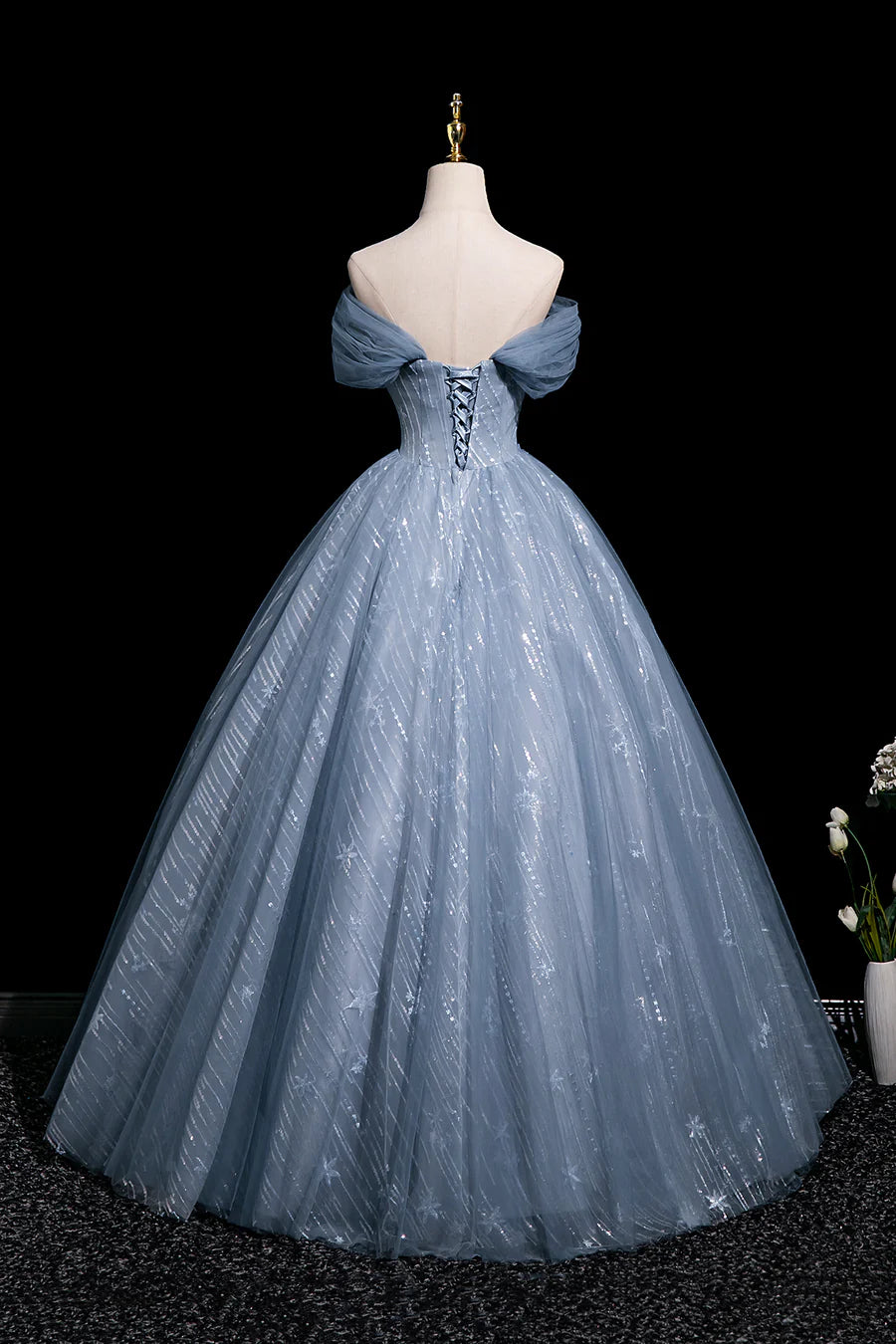 Beautiful Blue Butterfly Appliques Sequins Backless A-Line Prom Dress Party Dress