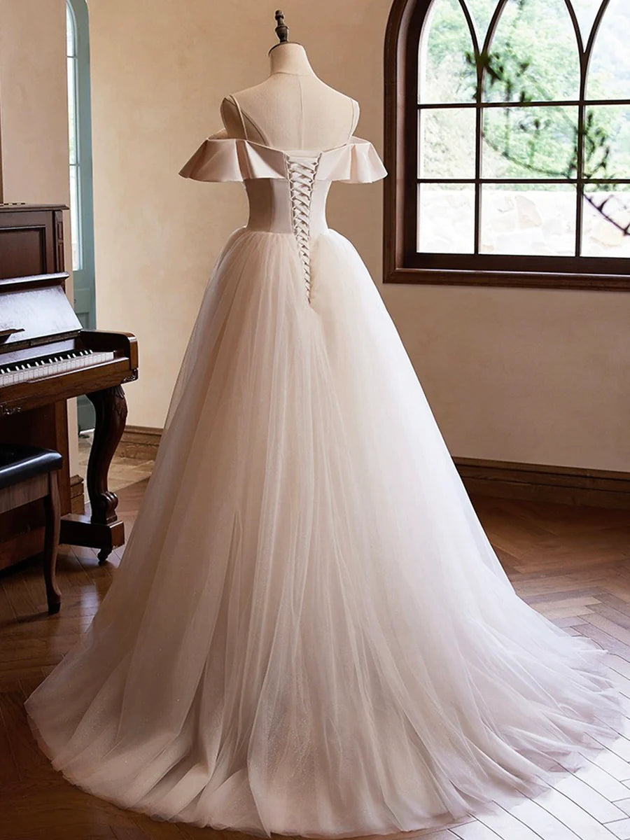 Beautiful Champagne Spaghetti Straps Pleated Floor Length Prom Dress Sleeveless Backless Evening Party Dress