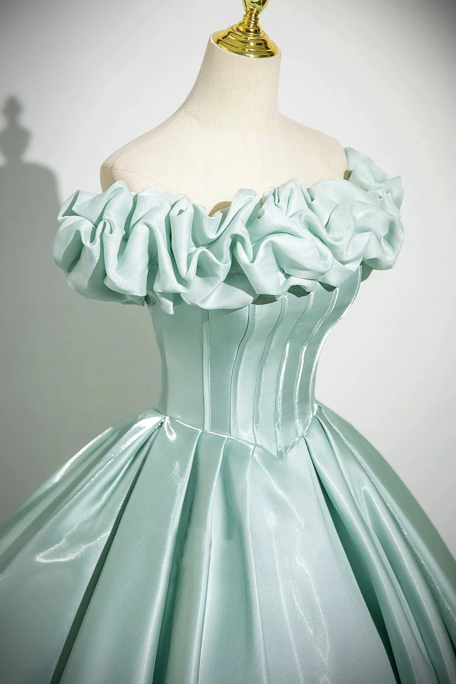 Beautiful Green Satin With Corset Off the Shoulder Long Prom Dress Party Dress