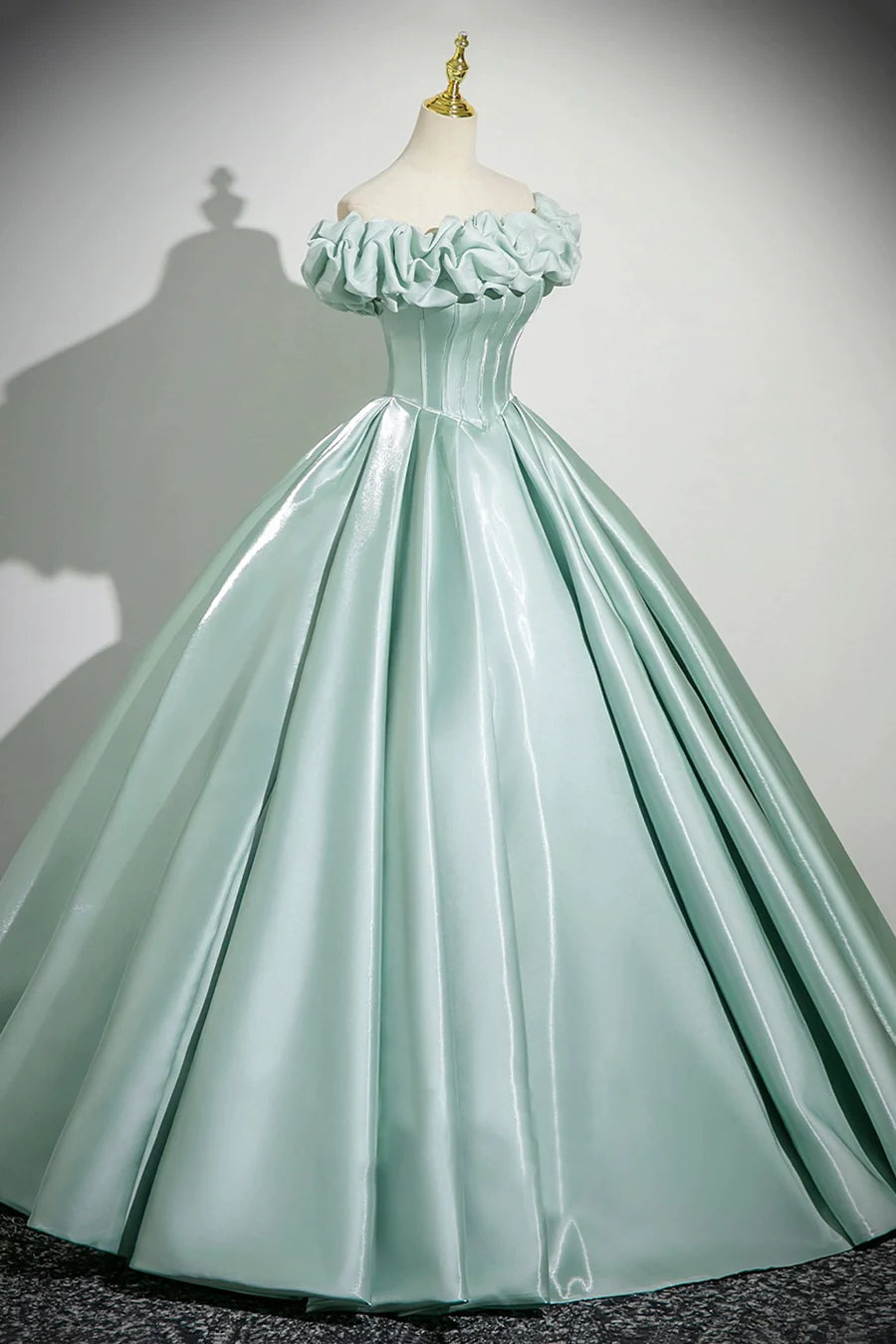 Beautiful Green Satin With Corset Off the Shoulder Long Prom Dress Party Dress