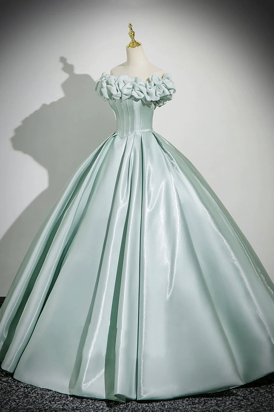 Beautiful Green Satin With Corset Off the Shoulder Long Prom Dress Party Dress