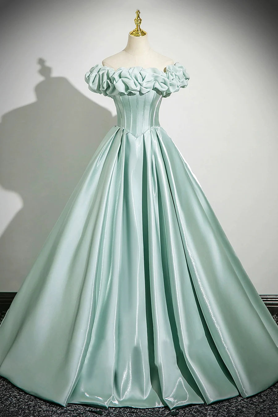 Beautiful Green Satin With Corset Off the Shoulder Long Prom Dress Party Dress