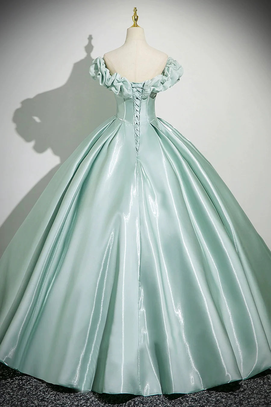 Beautiful Green Satin With Corset Off the Shoulder Long Prom Dress Party Dress