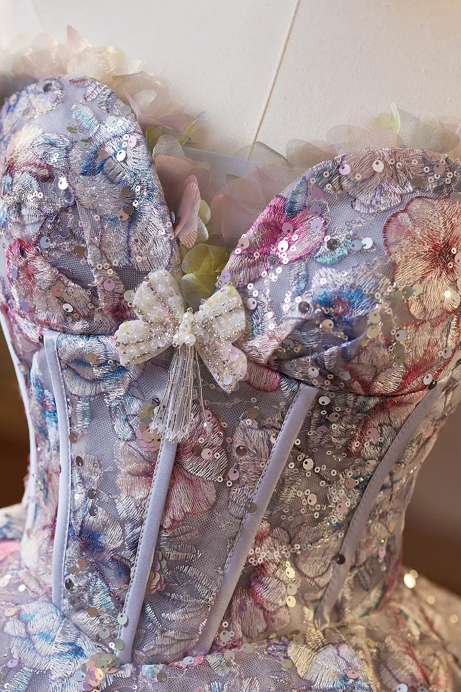 Beautiful Light Purple Tulle Floral Sweetheart Neck A-Line Short Prom Dress Evening Party Dress