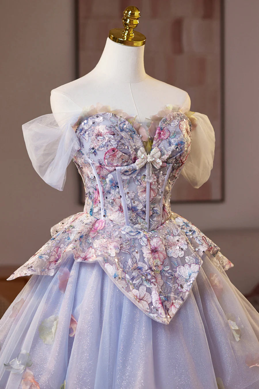 Beautiful Light Purple Tulle Floral Sweetheart Neck A-Line Short Prom Dress Evening Party Dress