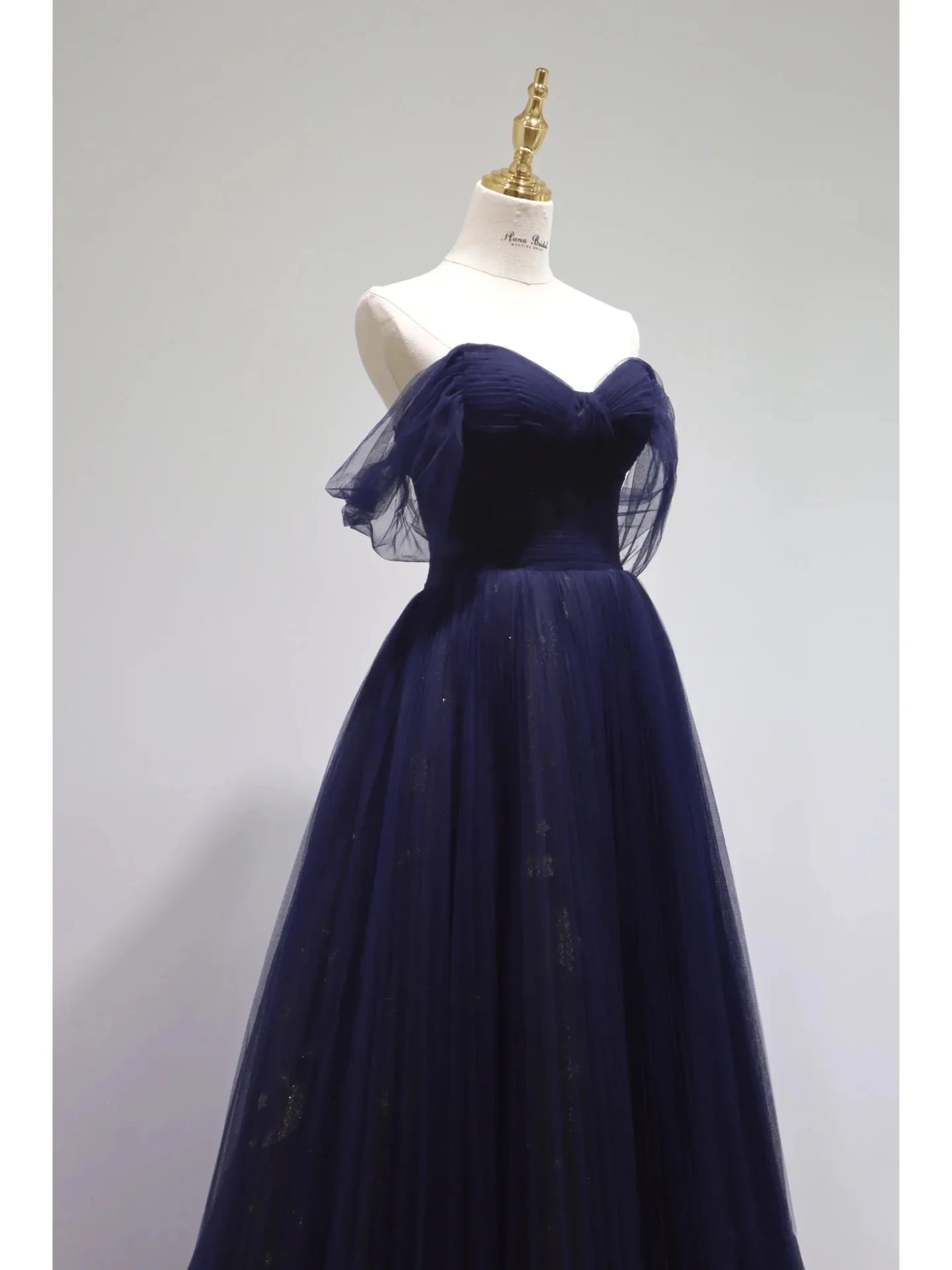 Beautiful Navy Blue Tulle Sweetheart Collar Off The Shoulder Long Ball Gown Prom Dresses Party Dress