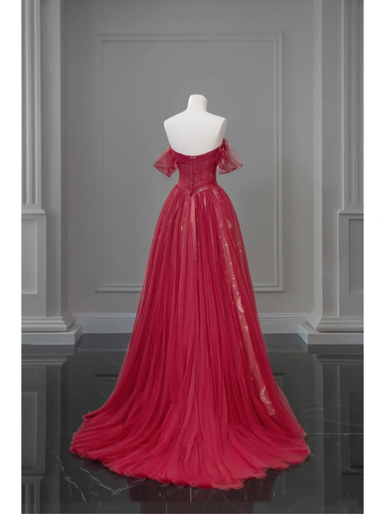 Beautiful Navy Blue Tulle Sweetheart Collar Off The Shoulder Long Ball Gown Prom Dresses Party Dress